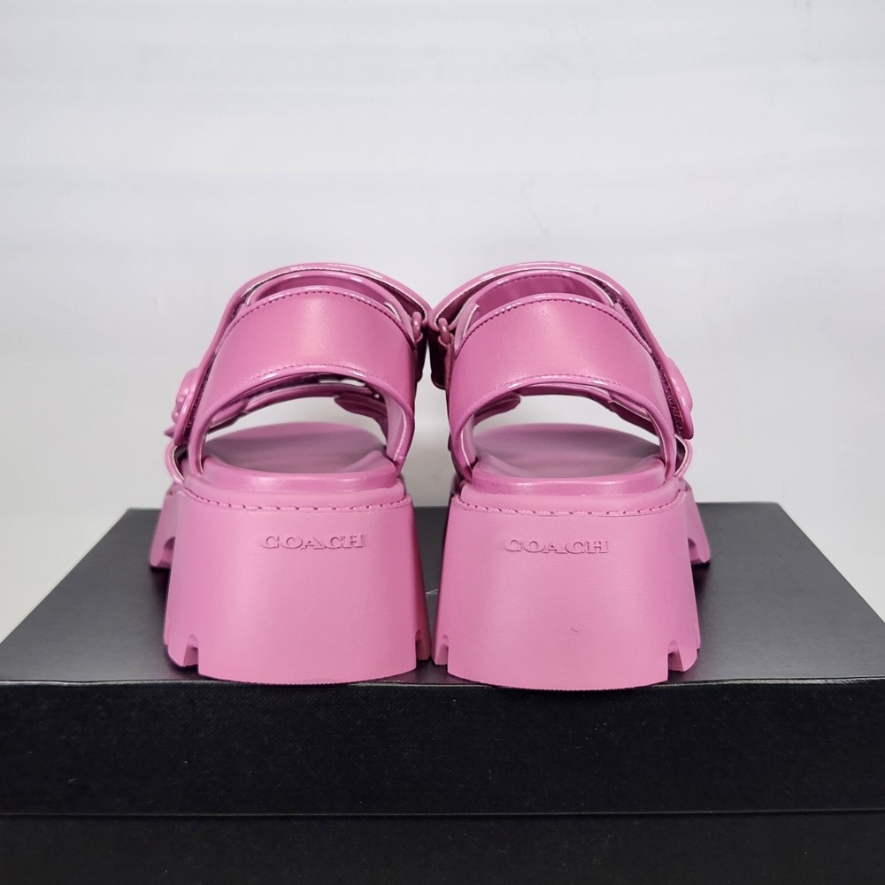 Coach Brynn Platform Sandals Women Size 8.5 Fuchsia Leather Lug Sole - Picture 5 of 8